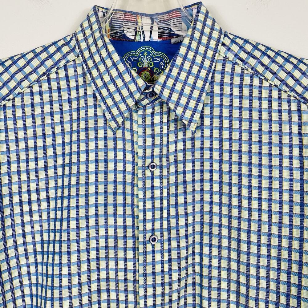 Robert Graham Flip Cuff Shirt Size Medium Blue Plaid Classic Colorful Preppy - Picture 7 of 14